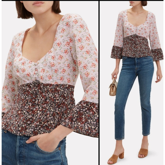 INTERMIX DORYLL 100% SILK FLORAL BLOUSE NWOT SIZE 8 - Picture 1 of 10